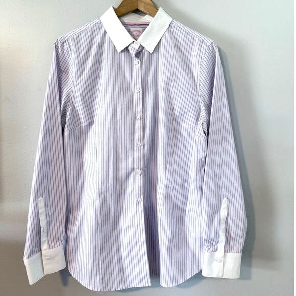 Brooks Brothers Tops - BROOKS BROTHERS light pink blue white striped banker's contract collar shirt
